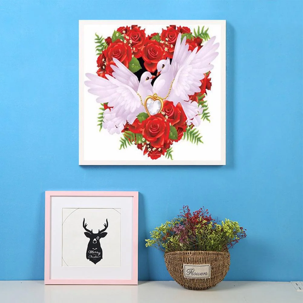 Diamond Painting - Full Round Drill - Rose Love Pigeon(30*30cm)