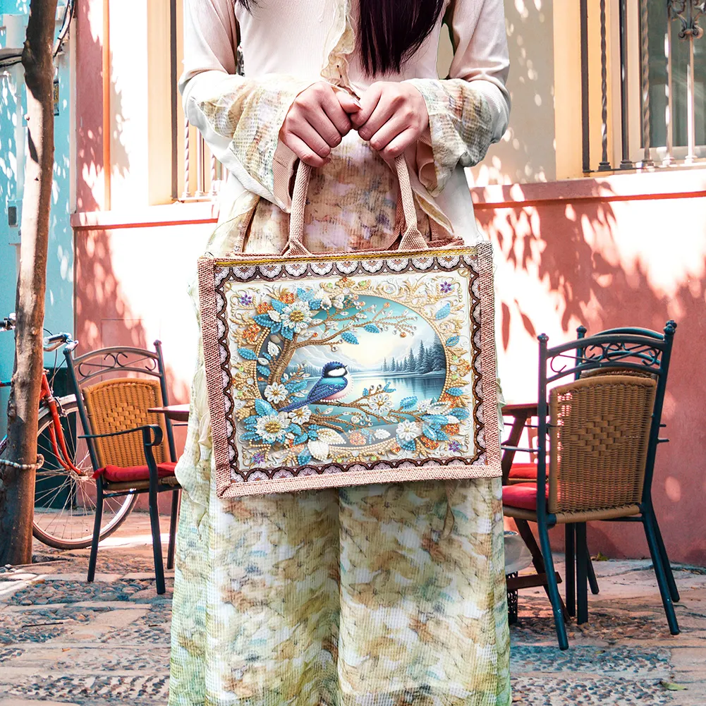 Waterproof Lake View Bird Diamond Painting Storage Bag for Outdoor Travel