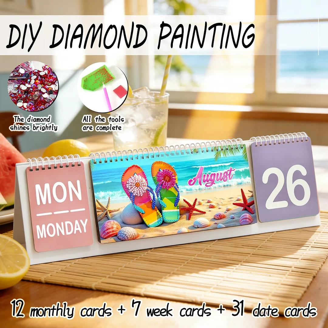 2026 Pink Flower DIY Diamond Art Painting Desk Calendar Special Shaped Drill Monthly Flip Tabletop Calendar Kit for Adults Beginners Gift Home Office Decor