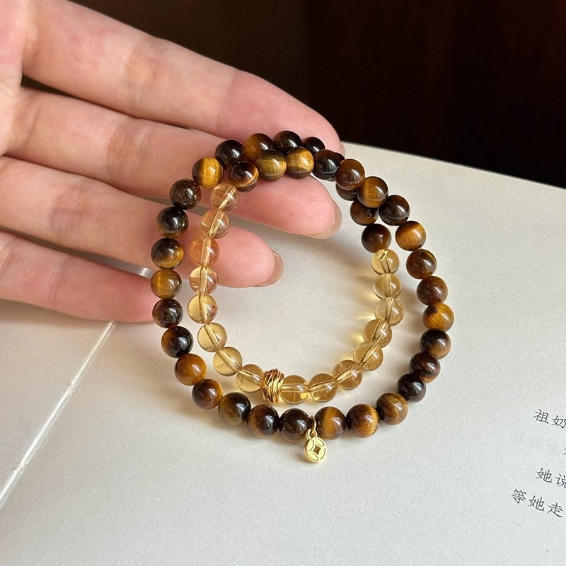 Tiger eye crystal beaded strap bracelet vintage style high-end feel understated luxury niche Meridian jewelry for women
