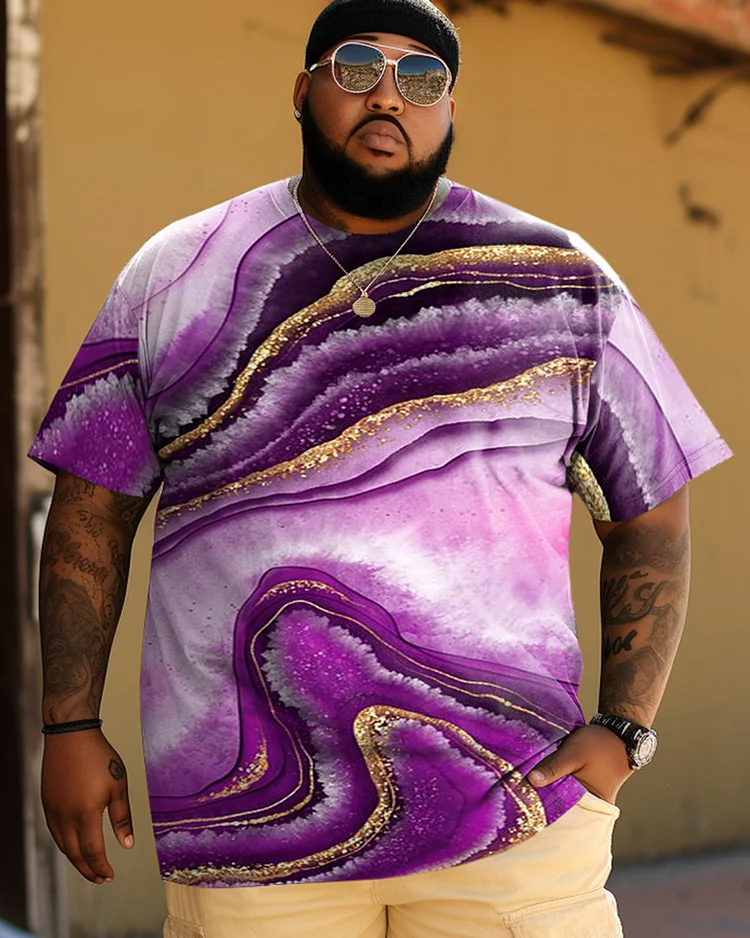Men's Plus Size Purple Abstract Print Short Sleeve T-Shirt