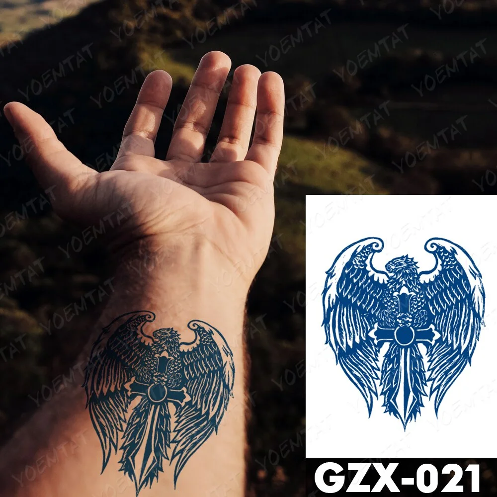 Juice Ink Lasting Waterproof Temporary Tattoo Sticker Eagle Cross Wings Tattoos Hexagram Dragon Totem Body Art Arm Fake Tatoo