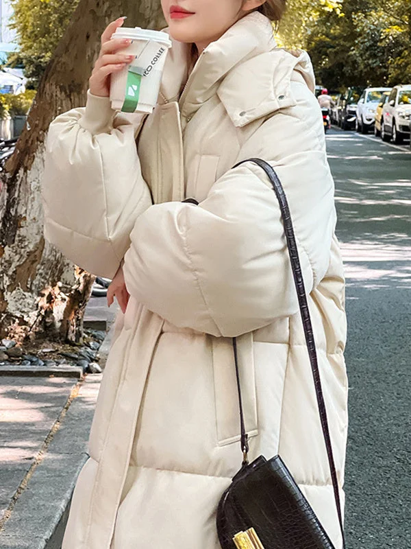 Women Long Sleeve Solid Zipper Loose Down Jacket Coats