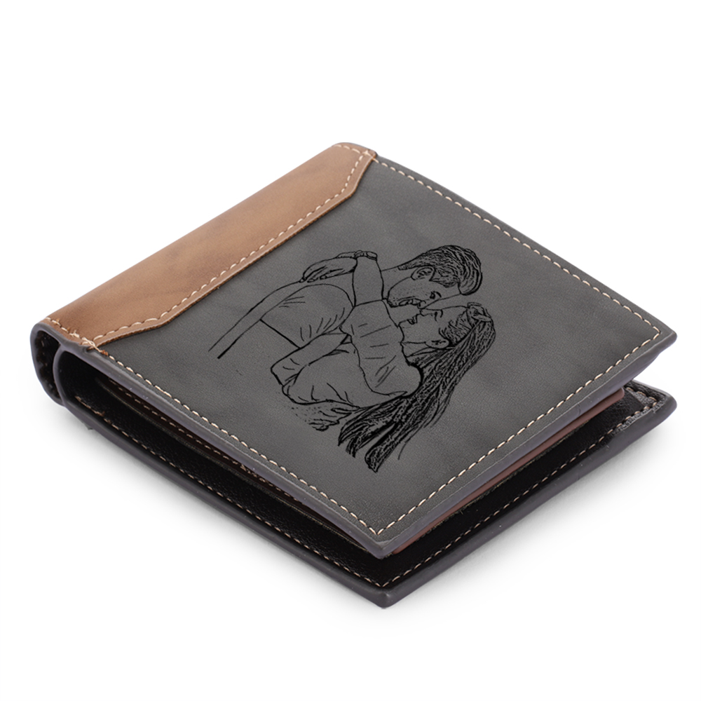 Black Personalised 1 Photo & 1 Letter & 4 Names Gift Set Custom Wallet & Bracelet & Pen Gift Box Set Father’s Day Gifts