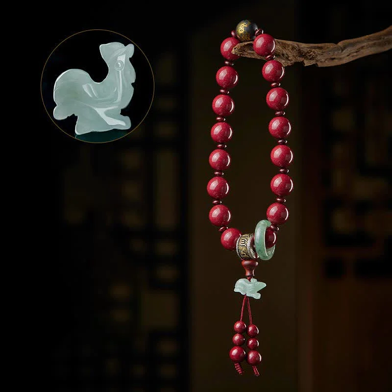 925 Sterling Silver Chinese Zodiac Cinnabar Om Mani Padme Hum Jade Blessing Wrist Mala