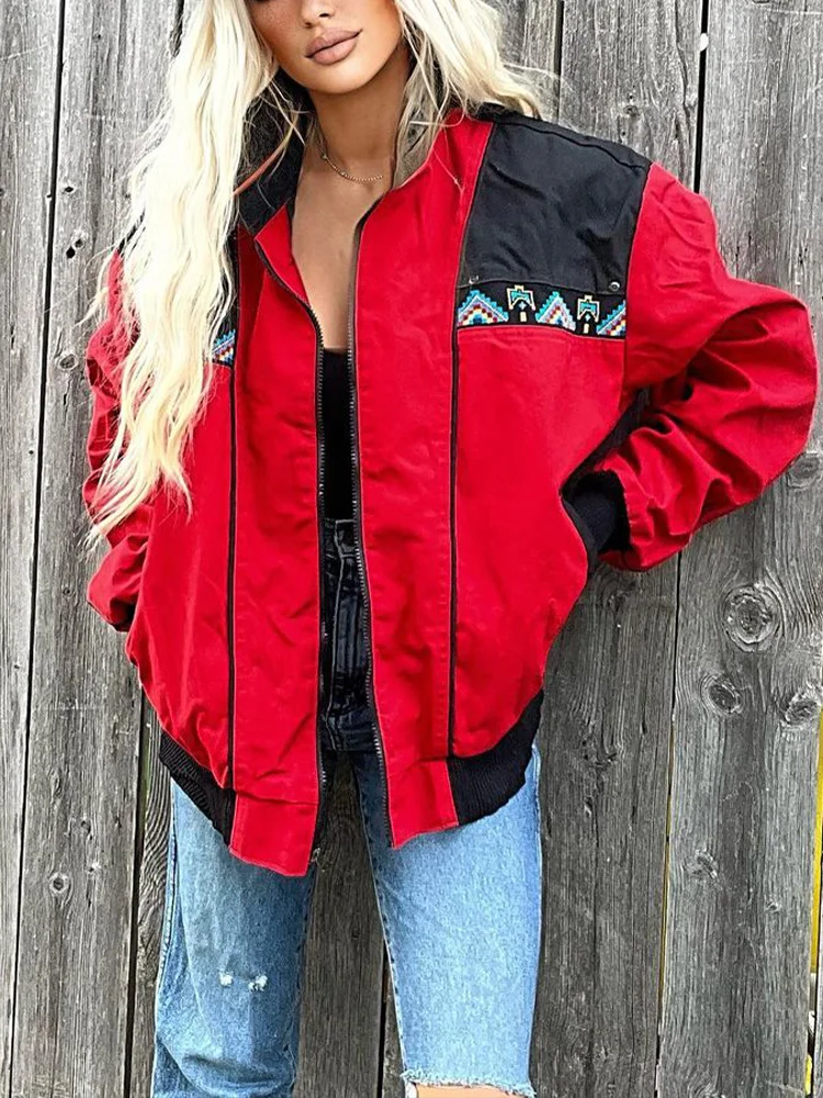 Casual Red Zipper Jacket Coat