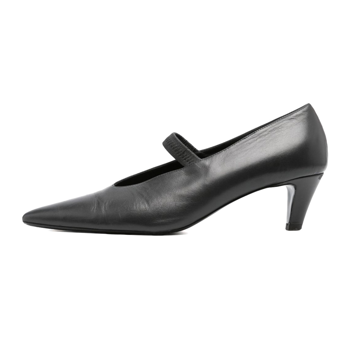Black Pointed Toe Cone Heel Mary Jane Pumps with Elastic Strap Nicepairs