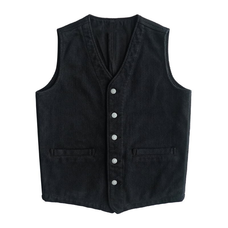 Men's Retro Workwear Sashiko Dark Blue Vest