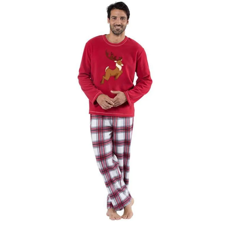 Bear Papa&Mama Grey Top With Black&Red Plaid Pants Matching Pajamas