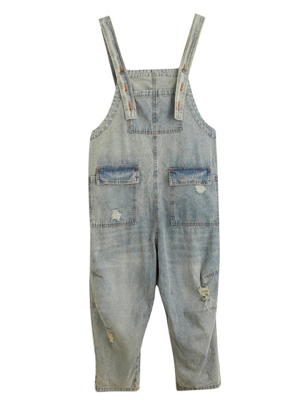 Original Solid Elasticity Hole Denim Jumpsuits