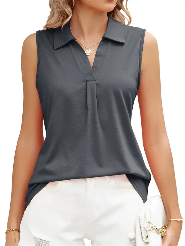 Summer New Solid Color Lapel Macaron Color Loose T-shirt Comfortable Casual Tops Women Urban Style Sleeveless Undershirt