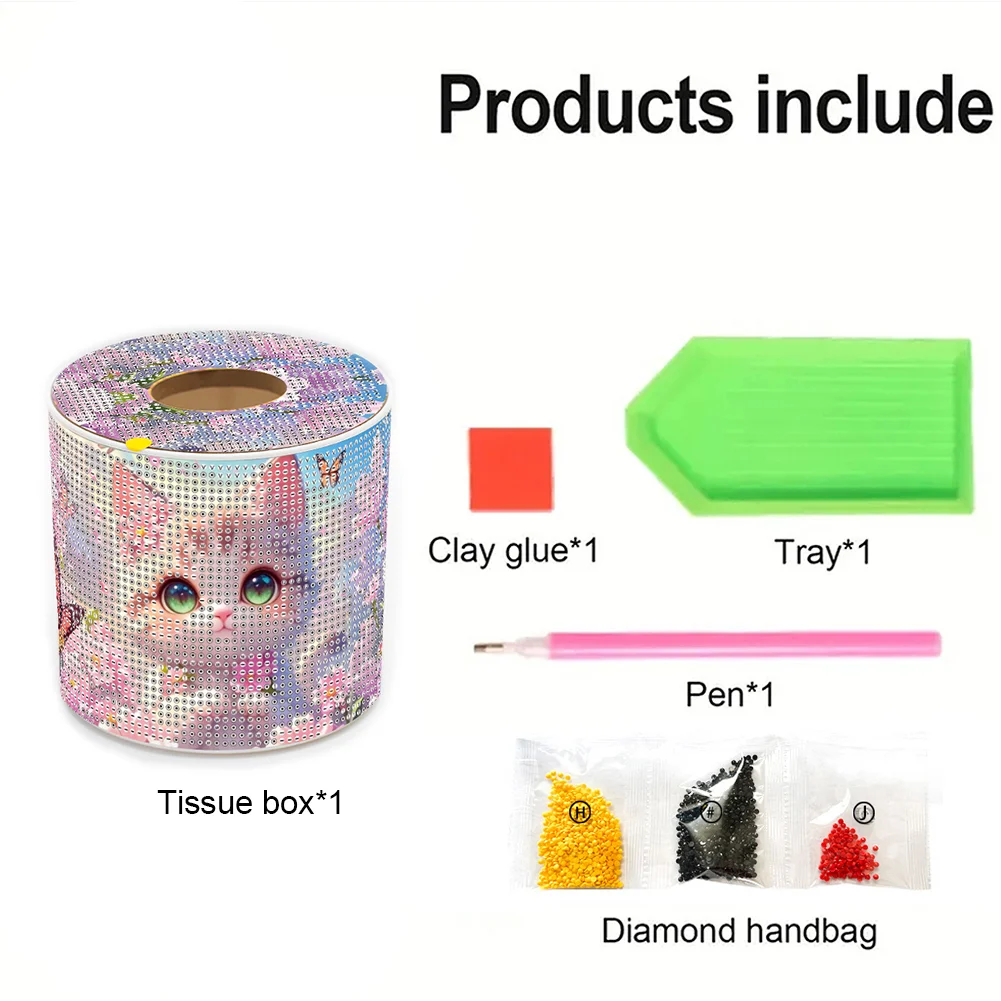 Kitten DIY Diamond Painting Handmade Tissue Holder Rhinestones Decor Tissue Box