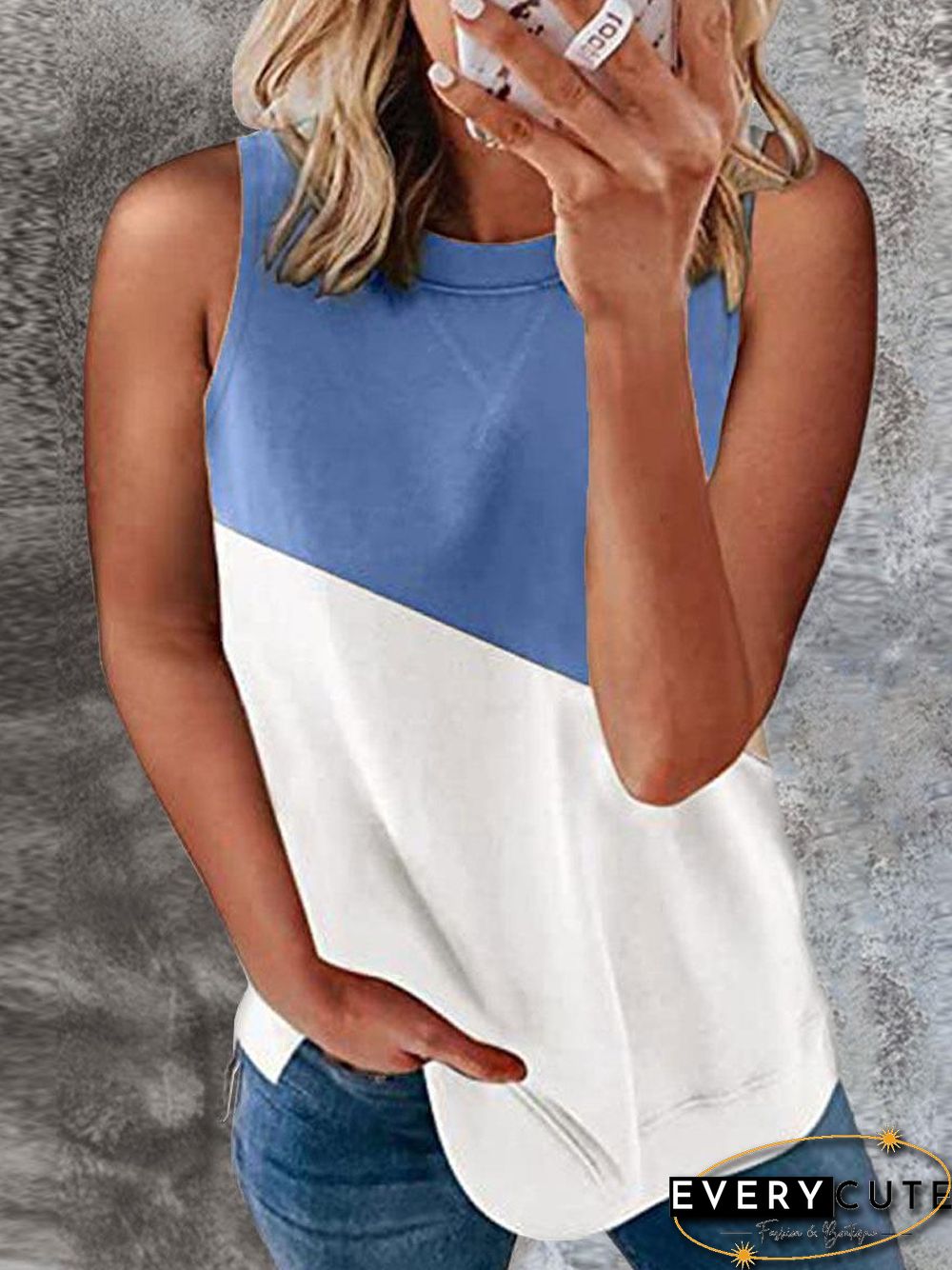 Color Block Casual Sleeveless T-shirt