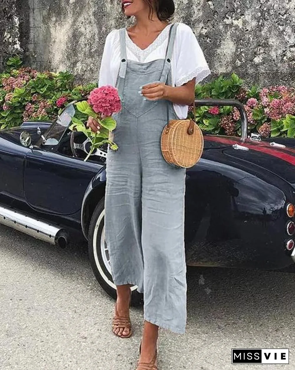 Casual Cotton & Linen Overalls Jumpsuit