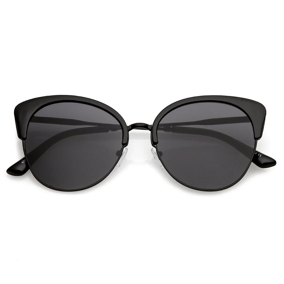 Oversize Half Frame Cat Eye glasses With Round Neutral Color Flat Lens 58mm