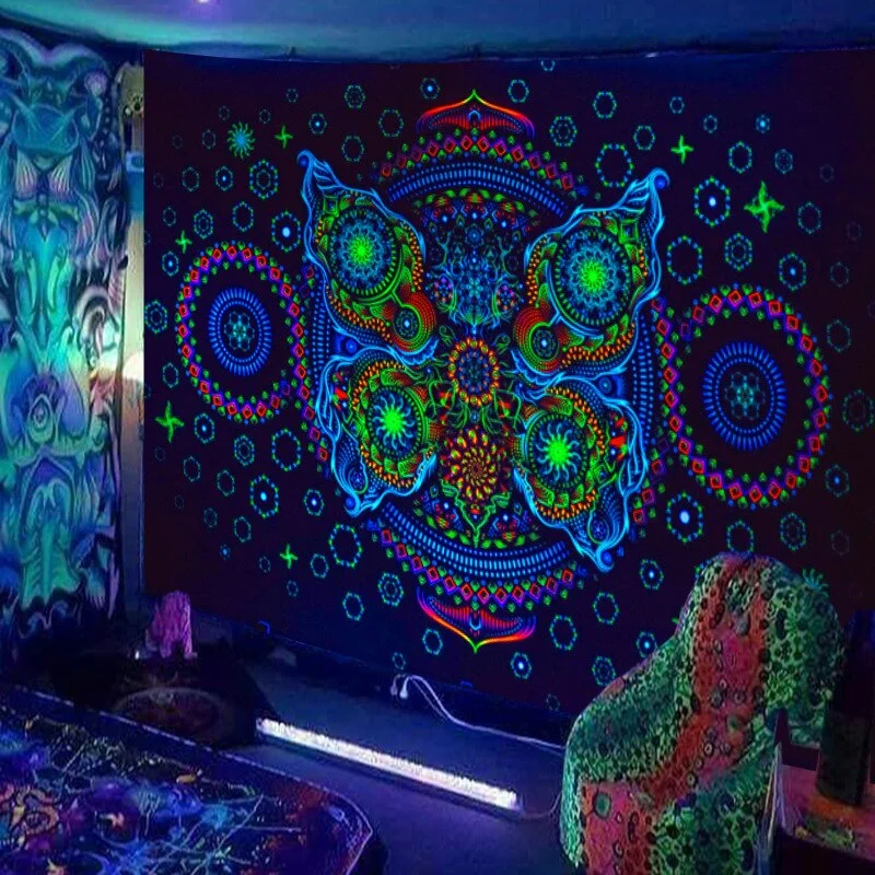 Fluorescent Tapestry European and American Black Light Hanging Cloth Poster Home Decoration Background Cloth Psychedelic Trippy