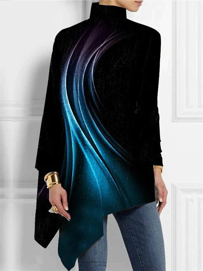 Women Long Sleeve Turtle Neck Printed Tops