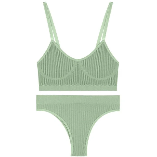 Bra Set Women Underwear Sexy Crop Top Suit Bralette Female Lingerie Girls Fashion Brassiere Basic Stretchy Ribbed Tank Tops