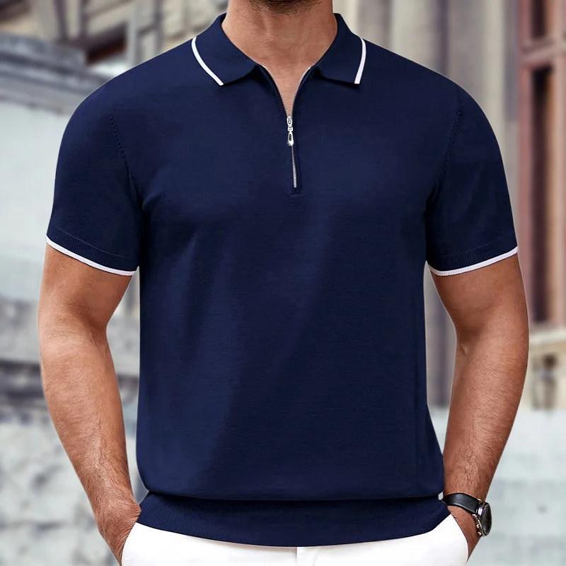 Uveng Uveng Men's Summer New Zipper Knits Casual Business Polo Shirt Men's SY0043