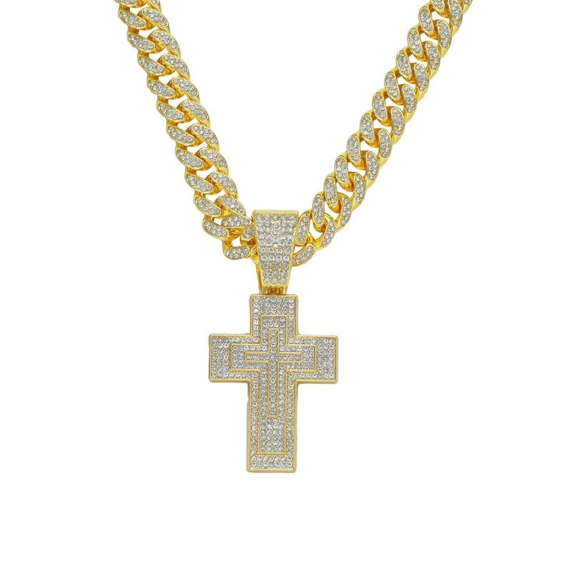 Hip-hop Cross Alloy Inlay Rhinestones Men's Pendant Necklace