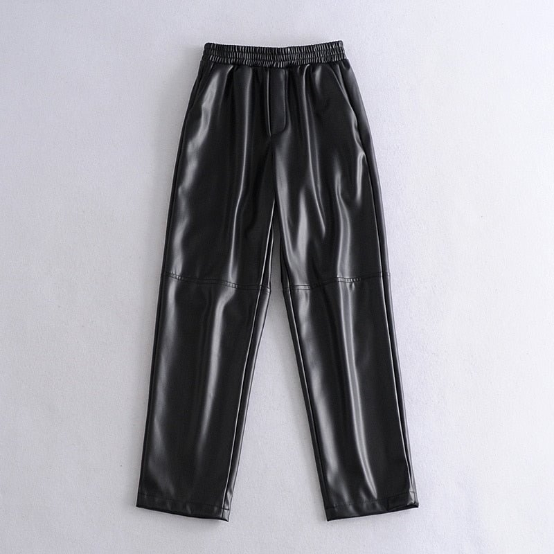 Za Womens PU Leather Pants femme pantalon Mujer Elastic High Waist Winter Black Straight Trousers 2020 Faux Leather Elegant Pant