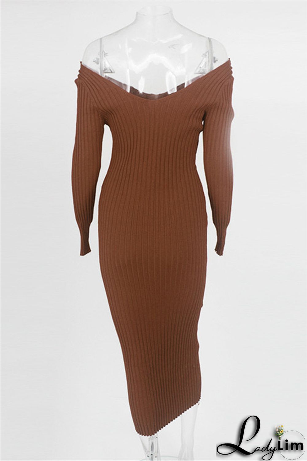 Black Fashion Casual Solid Basic V Neck Long Sleeve Dresses