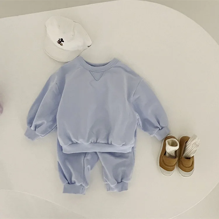 Baby Toddler Boy/Girl Solid Color Pullover Long Sleeve Tops and Pants Set