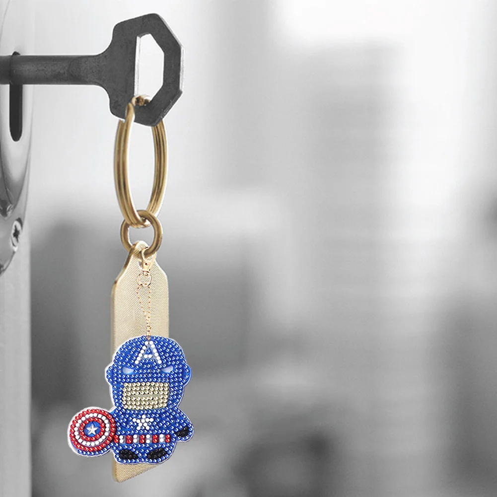 5pcs Mosaic Diamond Painting Keychain 5D DIY Rhinestone Keyring Kit(Double Sided)