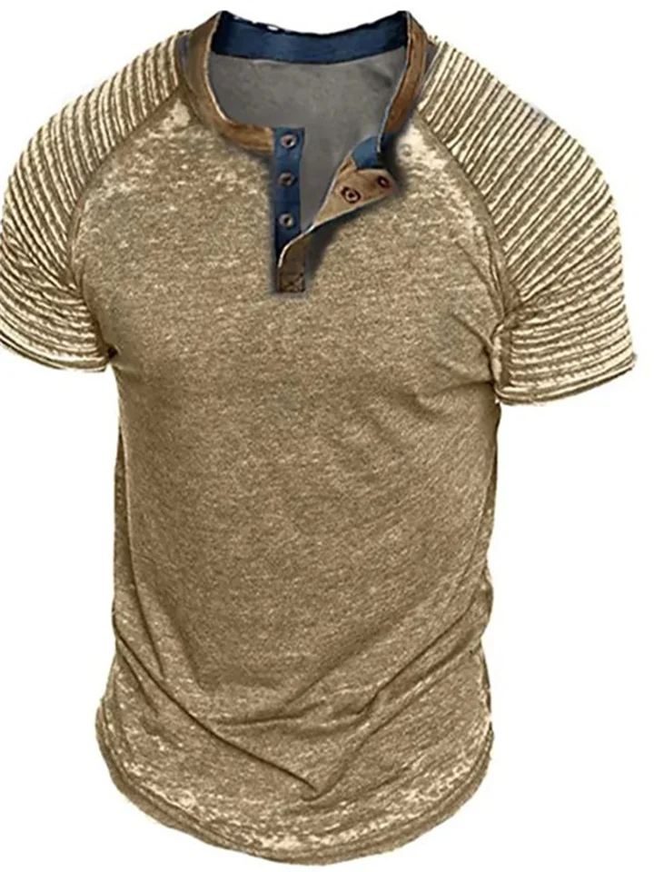 Men's T shirt Tee Henley Shirt Cool Shirt Plain Slim Pleated Henley Street Vacation Short Sleeves Pleated Sleeve Clothing Apparel Designer Basic Modern Contemporary | 168DEAL