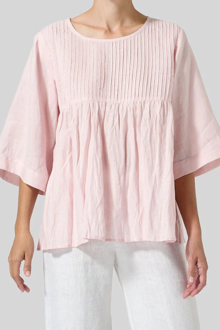Pleated Linen Wide Half Sleeve Loose Top