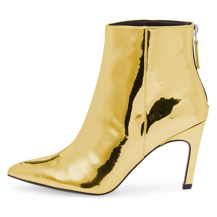 Gold Metallic Pointy Fashion Boots Stiletto Heel Ankle Boots |FSJ Shoes