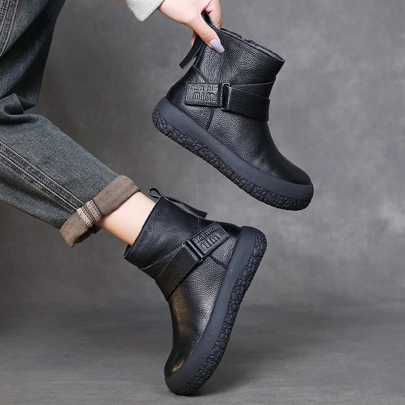 Yyvonne Wool Women's Boots Head Layer Of Cowhers Retro Leisure Cotton Boots Autumn And Winter New Warm Flat Bottom Soft Bottom Boots Children