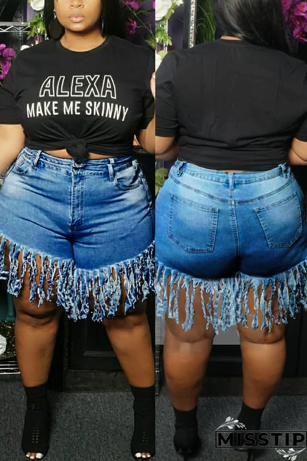 Dark Blue Fashion Sexy Solid Tassel Plus Size Jeans