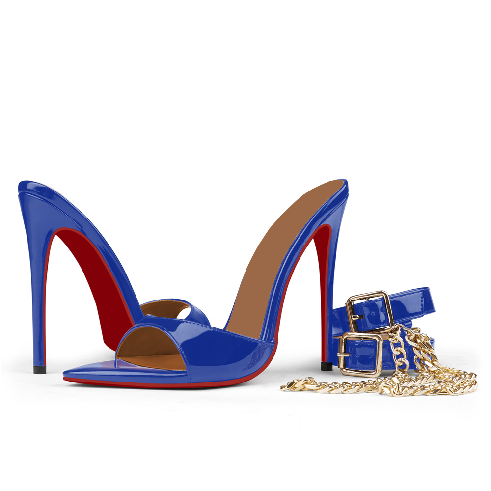 100mm Red Bottom Women's  Pointed Toe Mules Heels Slip on Sandals Stilettos Party Wedding Shoes-MERUMOTE