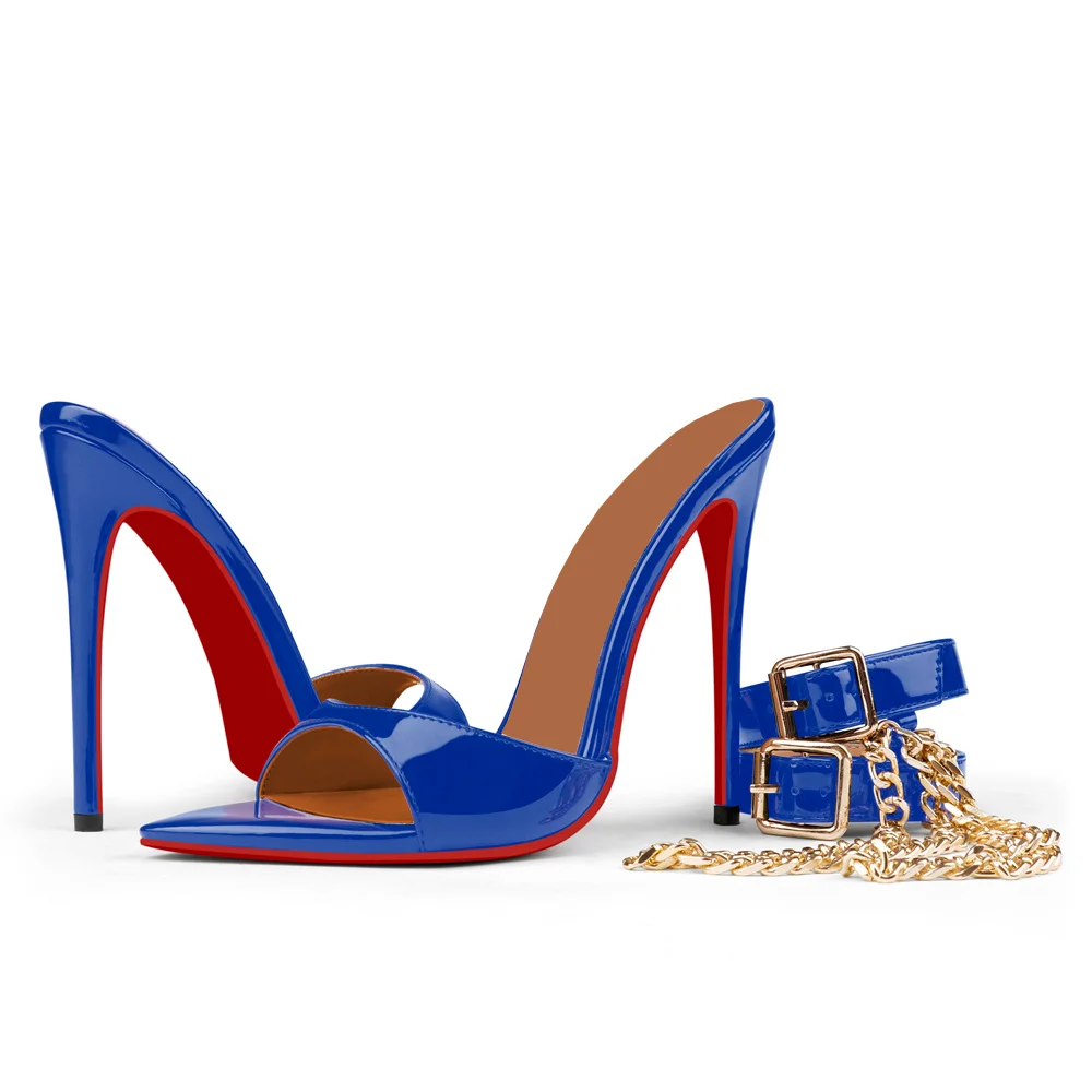 100mm Red Bottom Women's  Pointed Toe Mules Heels Slip on Sandals Stilettos Party Wedding Shoes-MERUMOTE