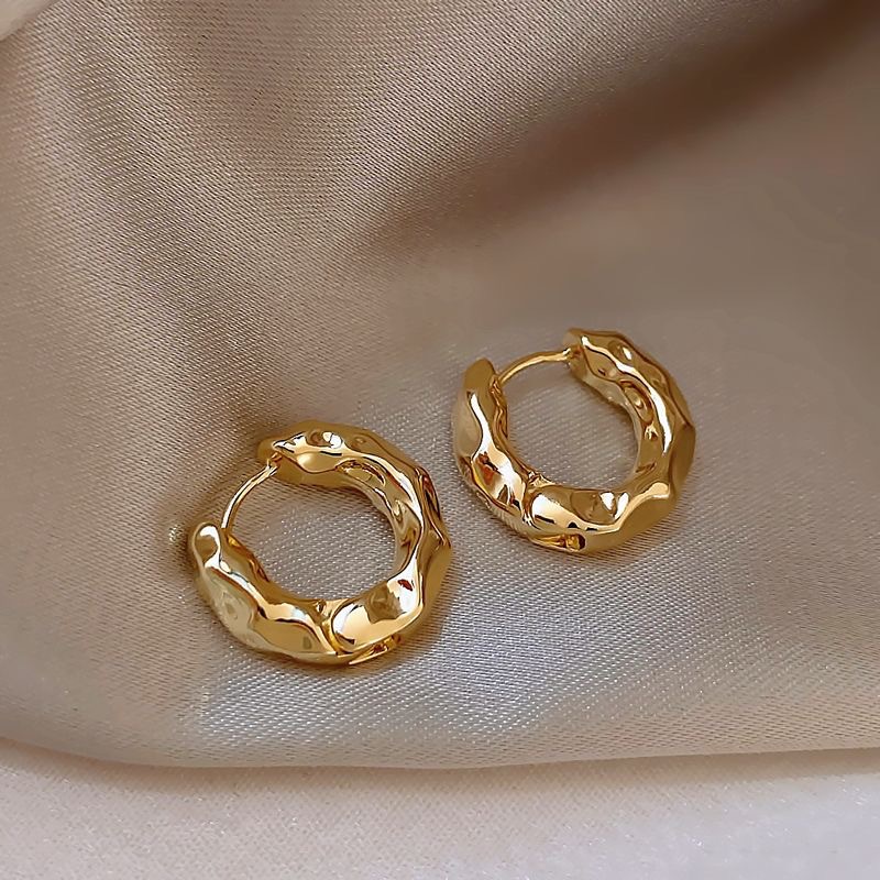 Groksage Fashion Irregular Personalise Hammered Pleated Hoop Earrings Boutique Brands Design Simple Jewelry Woman Earrings