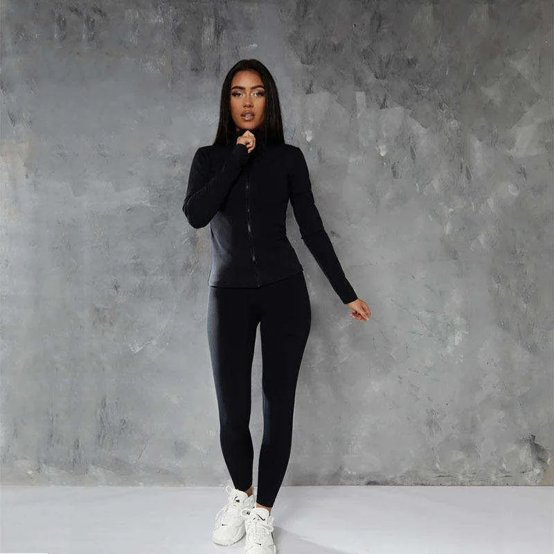  Full Sleeve Stand Neck Zipper Tops With Long Joggers Sets Women's Yoga Sport Wear Autumn Outfits Bodysuits For Ladies