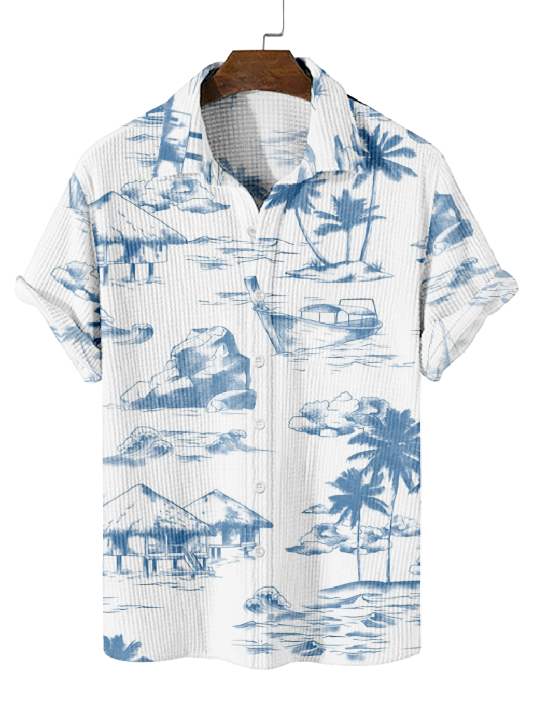Men's Breathable Waffle Hawaiian Collection Short Sleeve Shirt  0762