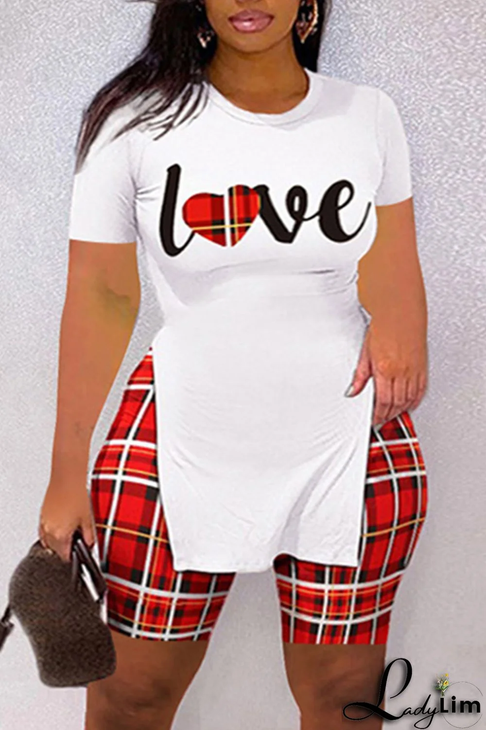 Yellow Fashion Casual Letter Print Slit O Neck Plus Size Two Pieces