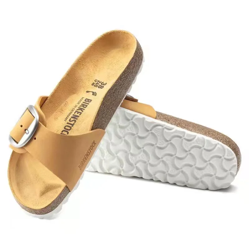 New 2022 Summer Women Sandals Flats Cork Slippers Casual Shoes Fashion Leather Buckle Beach Slides Flip Flop White Yellow Blue