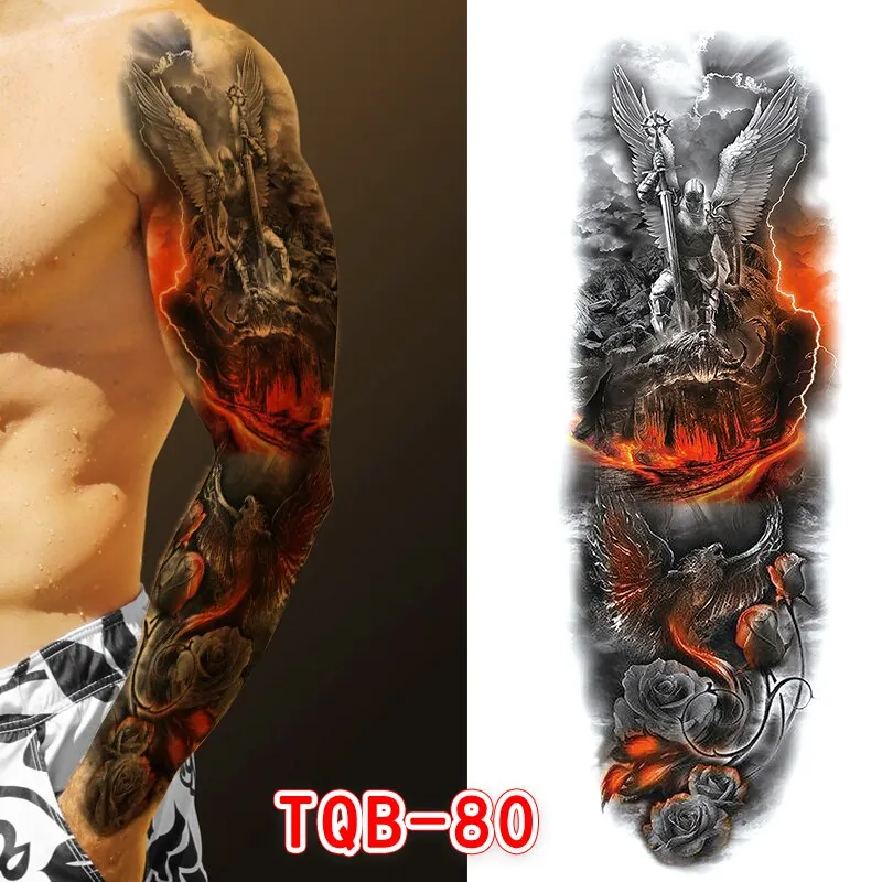 Sdrawing Men Temporary Tattoos Large Arm Sleeve Tattoo Sticker Dragon Tiger Fish Full Skull Totem Wolf Waterproof Fake Tattoo for Women