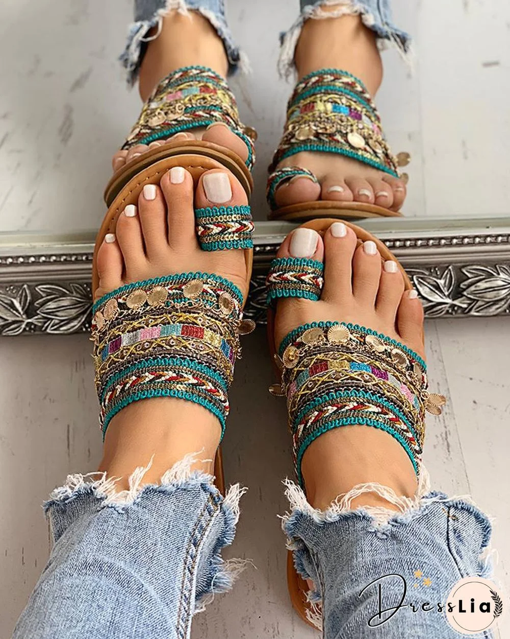 Ethnic Boho Style Toe Ring Sandals