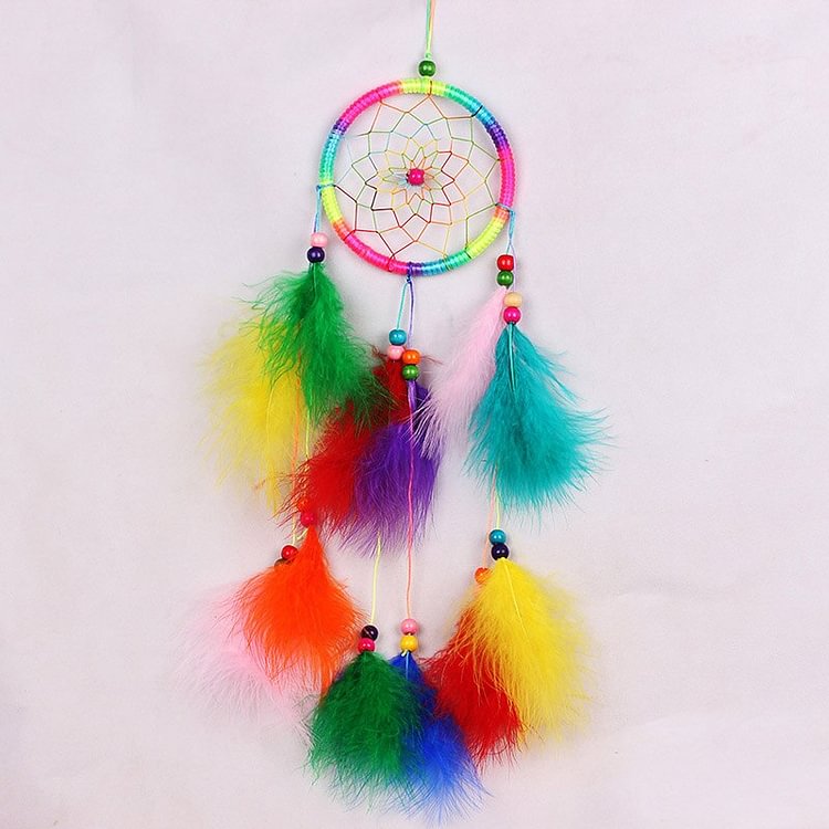 Handmade Dream Catcher With Rattan Bead Feathers Car Hanging Decor