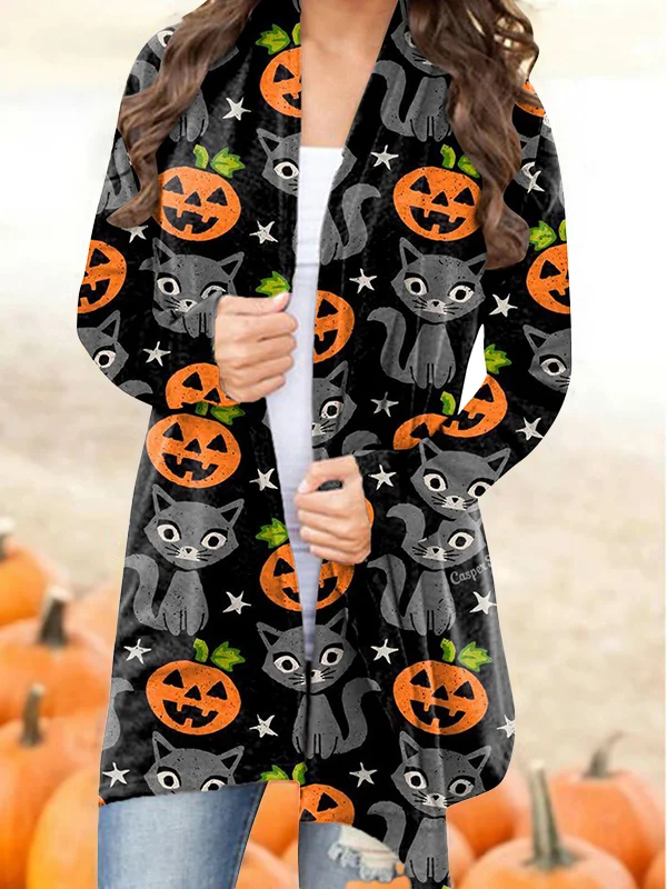 Halloween Pumpkin Ghost Casual Cardigan Jacket