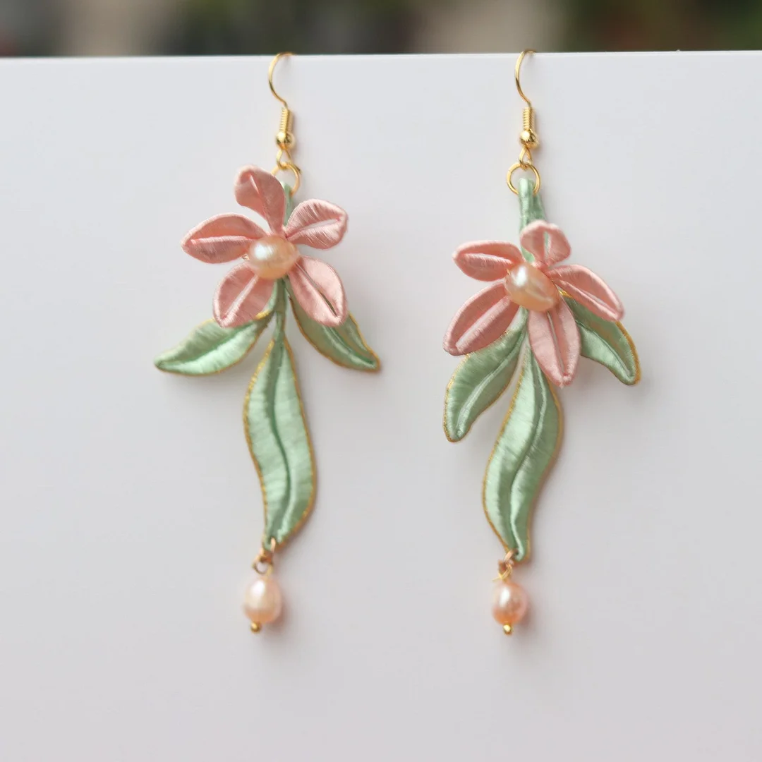 Wrapped Silk Flowers Earrings