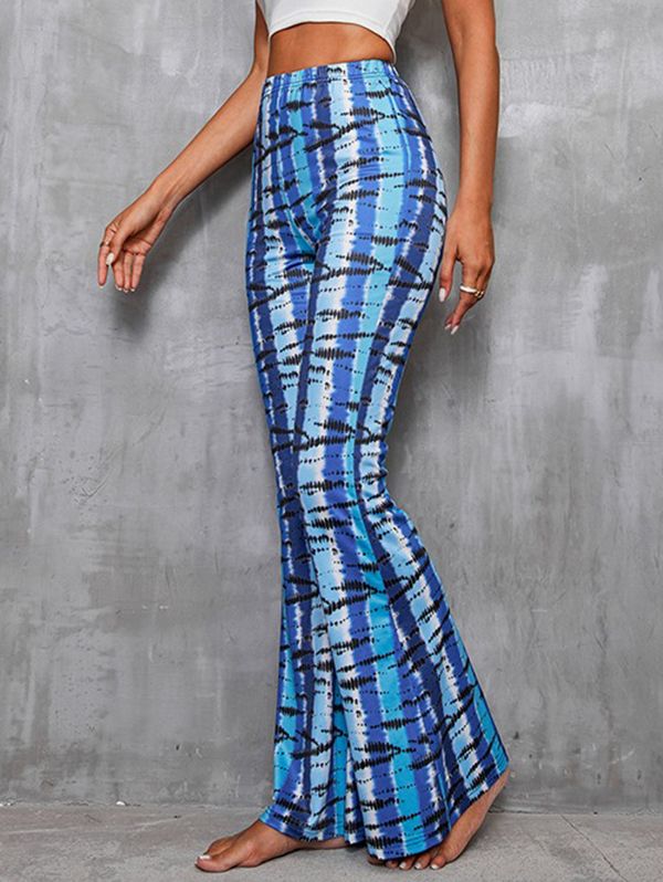 Elasticity Printed Split-Joint High Waisted Skinny Trousers Pants