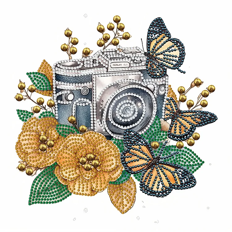 Butterfly Flower Nostalgic Camera 30*30CM(Canvas) Special Shaped Drill Diamond Painting gbfke