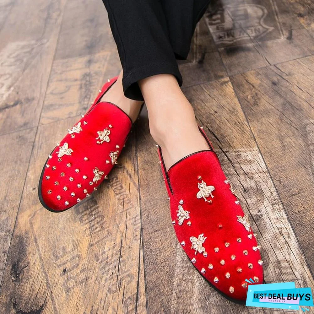 New Fashion Gold Top and Metal Toe Men Velvet Shoes Italian Men's Shoes Handmade Loafers