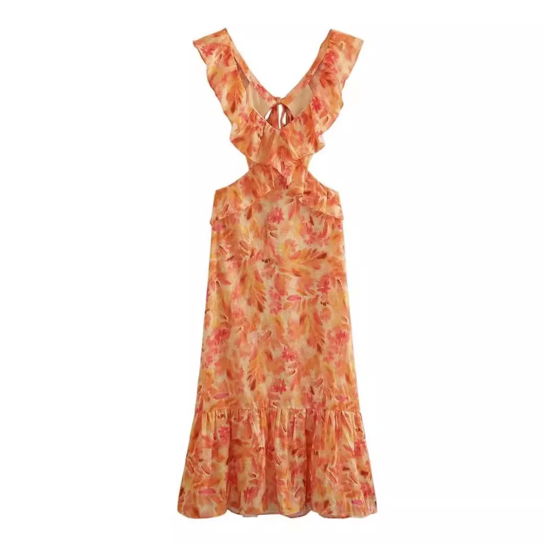 Woherb Woherb Dress 2024 Summer New Design Sense Niche Cross Flounce Print Dress Woman-Outfit Ideas