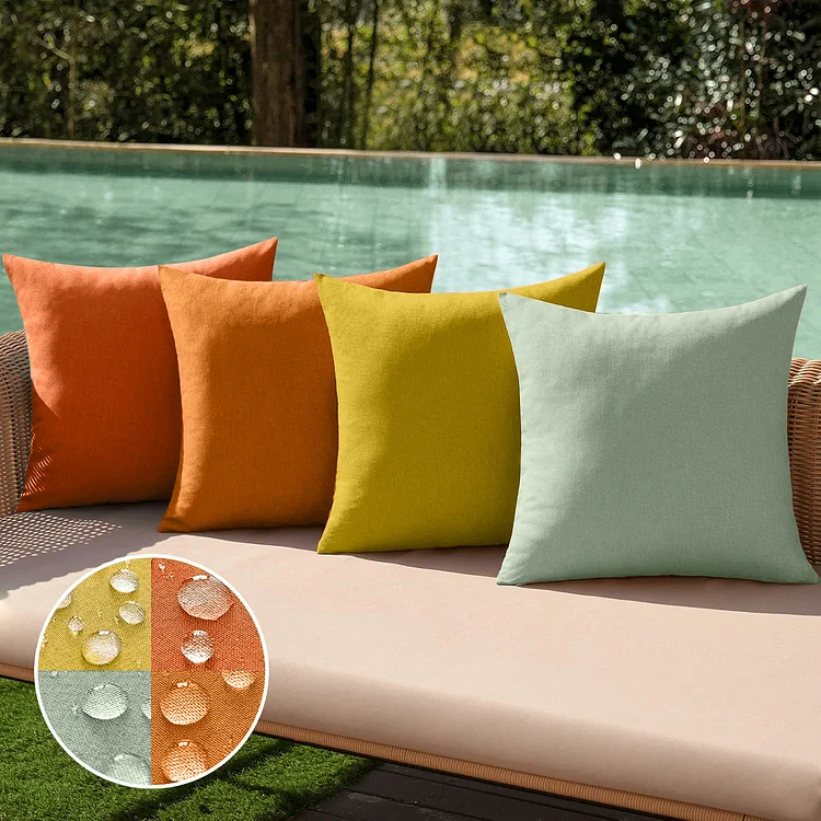 SANMADROLA Pack of 4 Decorative Outdoor Throw Pillow Covers Linen Waterproof Pillow Covers Farmhouse Cushion Cases for Fall Patio Garden Tent Balcony Couch Sofa 18x18 inch